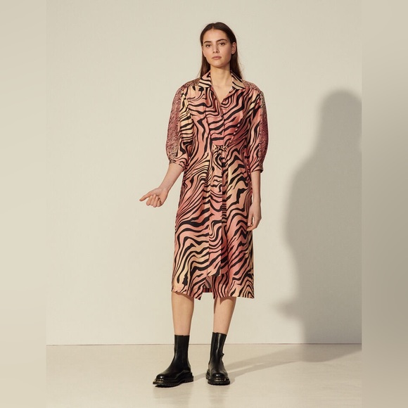 SANDRO ~ Long Printed Silk Dress - Picture 3 of 12
